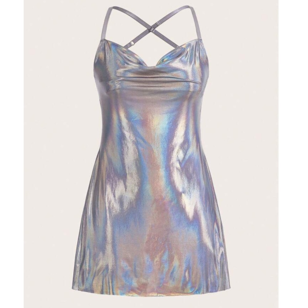 SHEIN Iridescent Holographic Mini Dress in Silver